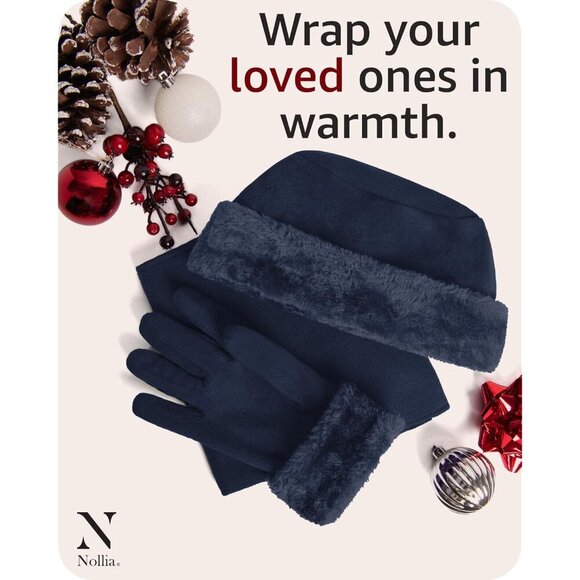 Women's Fleece Winter Hat and Glove Set Warm Polyester Fur Plush Accessories - Picture 6 of 9